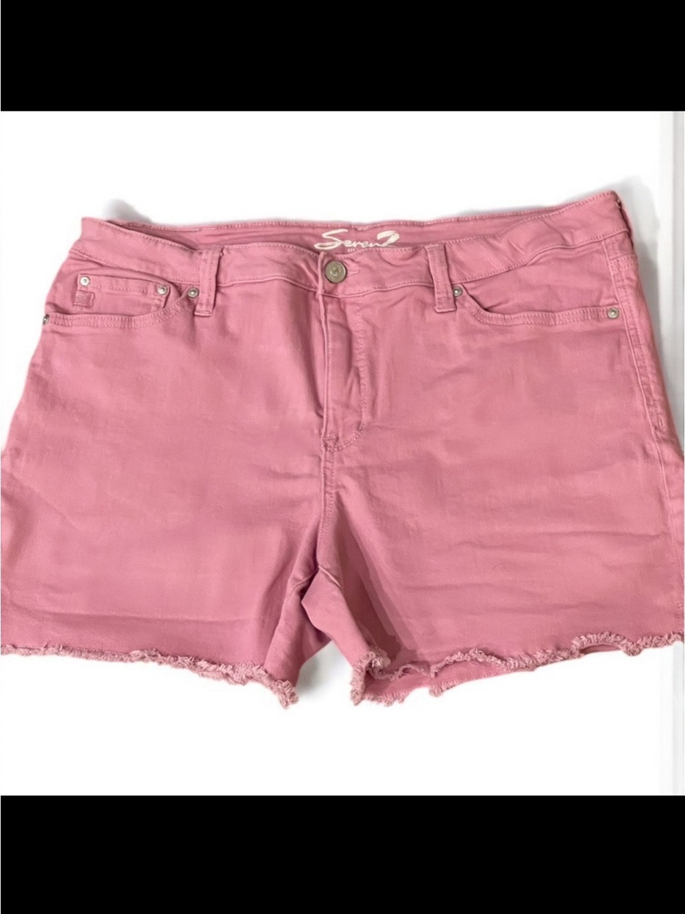 Seven7 Women's Pink Denim Cut Off Shorts Sz 16 Weekend Short Cotton Spandex